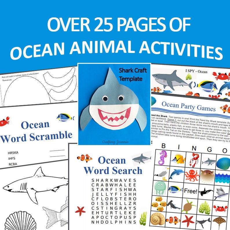 Ocean Activity Pack Party Games, Ocean Printables, Ocean Coloring Page, Ocean Bingo, Wordsearch, Ocean Crafts, I Spy, Worksheets DIGITAL image 1