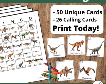 Dinosaur BINGO Game l Dino Activities l Dinosaur Birthday Party l Preschool BINGO l History Class Games