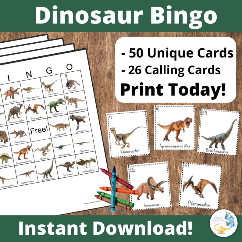 Dinosaur BINGO Game l Dino Activities l Dinosaur Birthday Party l Preschool BINGO l History Class Games image 1