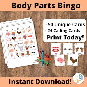 Body Parts Bingo Printable - 50 Unique Body Bingo Cards DIY Printable Game. Learning about the Body Bingo Printable Game- PDF Bingo