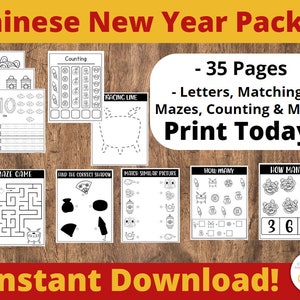 Chinese New Year Activities, Mazes, Counting, Printable Chinese New Year Games. Chinese New year Fun Lunar New Year PDF image 1