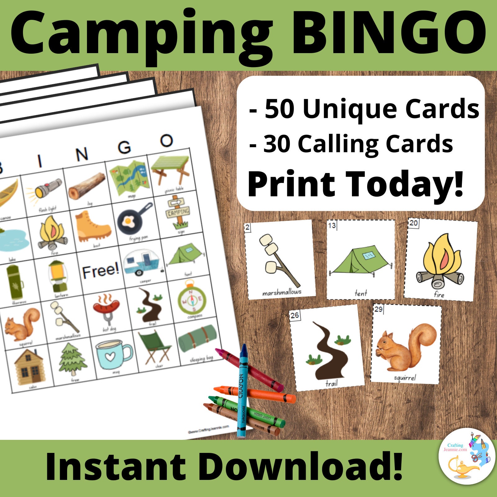 Camping Bingo: PRINTABLE 50 Cards, Bingo Pdf Game, Party Game Ideas ...