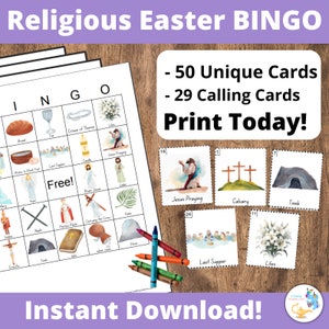 Religious Easter BINGO 50 cards, Jesus, Religious Easter, CCD Game, Sunday School Easter Activities, Christian Game, Classroom Easter Party