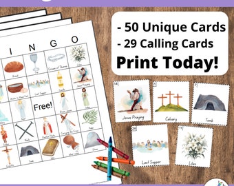 Religious Easter BINGO 50 cards, Jesus, Religious Easter, CCD Game, Sunday School Easter Activities, Christian Game, Classroom Easter Party