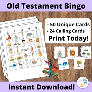 Altes Testament Bingo 50 Karten, CCD Spiel, Bibel Bingo Karten DIY druckbares Spiel. Sonntagsschulspiel, Bingo Druckbares Spiel - PDF Bingo