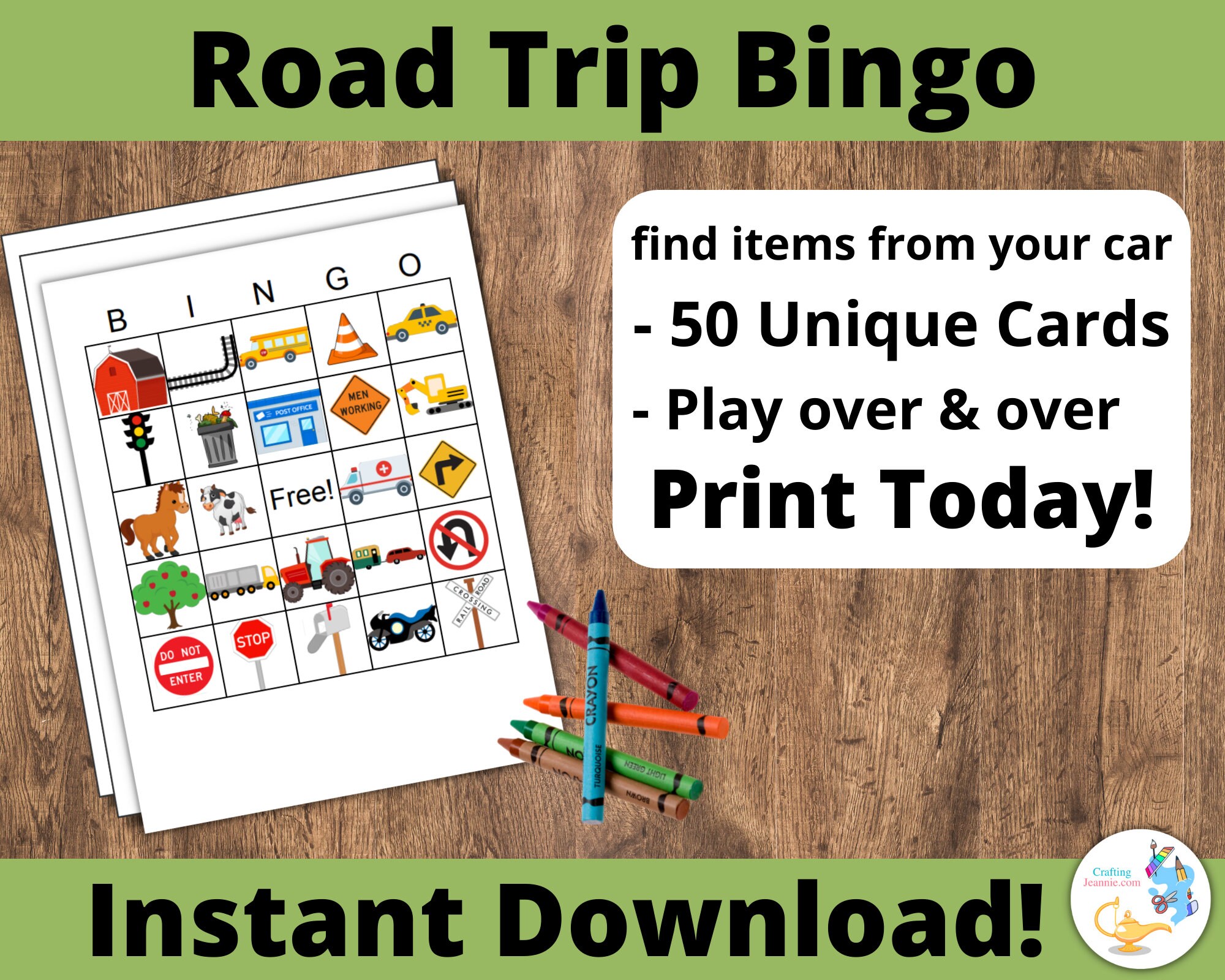 Road Trip Bingo Printable 50 Unique Travel Bingo Cards DIY Printable Game. Summer Bingo Car ...