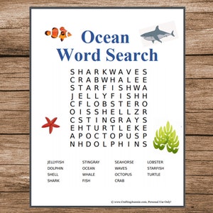 Ocean Activity Pack Party Games, Ocean Printables, Ocean Coloring Page, Ocean Bingo, Wordsearch, Ocean Crafts, I Spy, Worksheets DIGITAL image 2