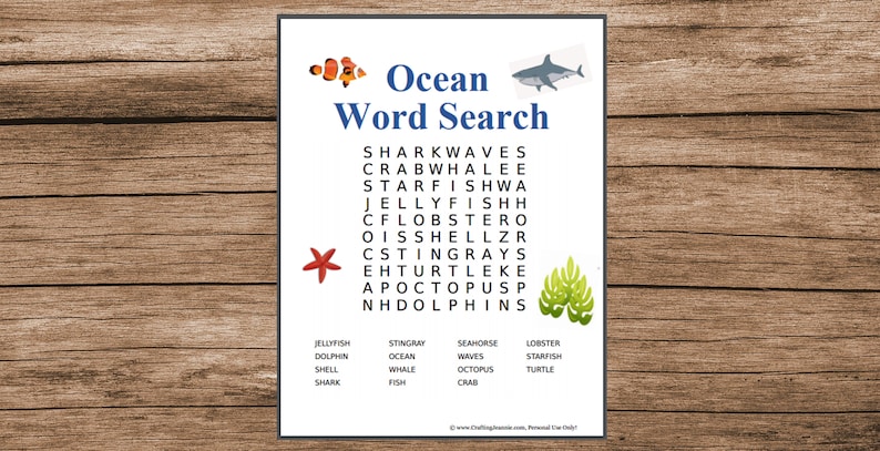 Ocean Activity Pack Party Games, Ocean Printables, Ocean Coloring Page, Ocean Bingo, Wordsearch, Ocean Crafts, I Spy, Worksheets DIGITAL image 2