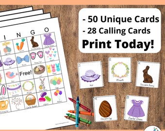 Easter BINGO 50 cards, CCD Game, Sunday School Easter Activities, Preschool Game, Classroom Easter Party
