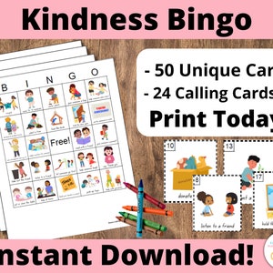 Freundlichkeits Bingo Karten: Druckbare Bingo Karten, 50 Karten, Kinder Spiel Aktivität, Dankbarkeit Bingo, Empathie Bingo, Freundlichkeits Spiel