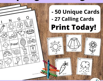 Black and White Spring Bingo Printable 50 Unique Bingo Cards Perfect for Spring and Easter School Parties