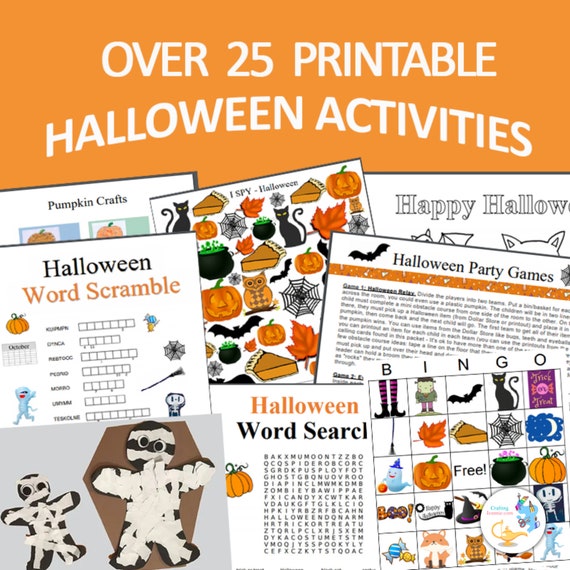 Halloween Party Pack, Halloween Games, Halloween Printables, Coloring Page, Halloween Bingo, Wordsearch, Halloween Crafts, I Spy, DIGITAL