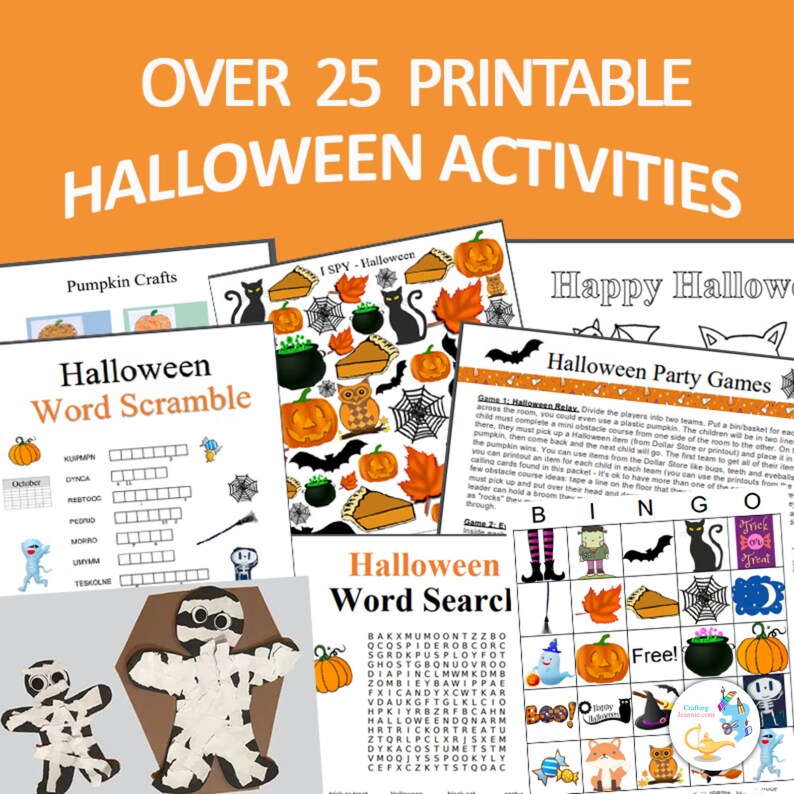 Halloween Party Pack, Halloween Games, Halloween Printables, Coloring Page, Halloween Bingo, Wordsearch, Halloween Crafts, I Spy, DIGITAL