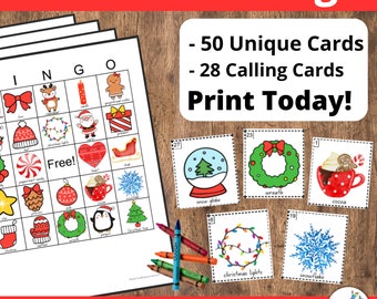 Christmas BINGO - 50 Cards | X-mas Games l Santa Activities l Printable Bingo Cards l Santa Games l INSTANT DOWNLOAD