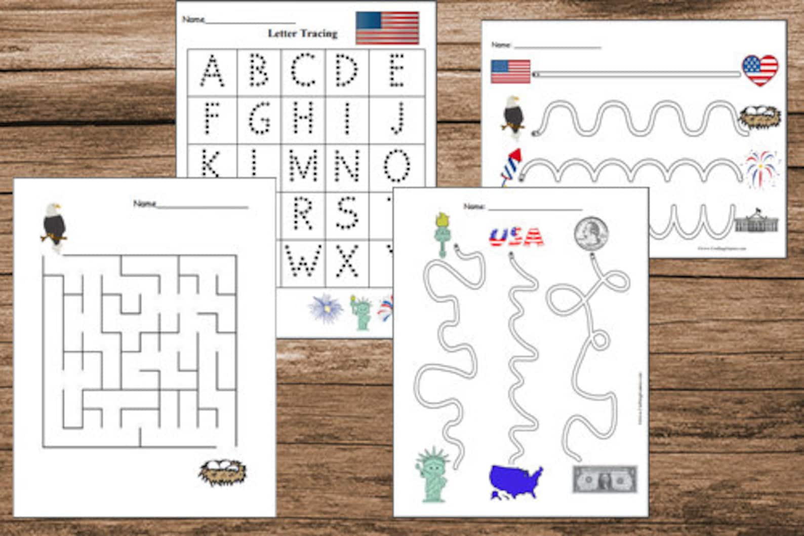 USA Preschool Worksheets Printable - Patriotic Worksheets - Fourth of ...