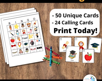 Graduation Bingo Cards: Printable bingo cards, 50 cards, kids game activity, preschool graduation, kindergarten graduation, grad party