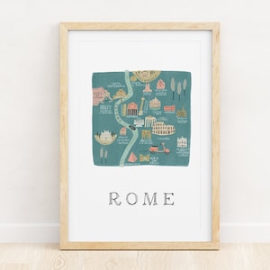 Impressão do mapa de Roma - Arte de parede da cidade - Presente de decoração de casa exclusivo
