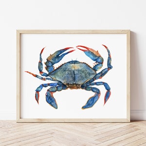 Blue Crab Art Print, Blue Claw Crab Watercolor Print, Blue Crab Art