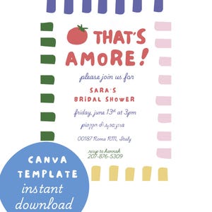 Plantilla de lienzo para despedida de soltera That's Amore – Descarga digital – Tema de amor retro de verano italiano – Invitación personalizable para despedida de soltera