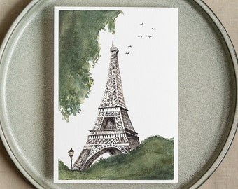 Eiffel Tower Watercolor Art Print: Paris Wall Decor (5x7)