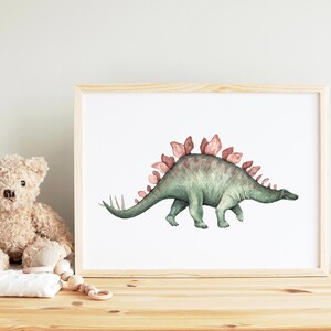 Dinosaur Art Print, Stegosaurus Wall Art, Watercolor Dinosaur, Dino Wall Art, Kids Room Decor, Nursery Decor image 2