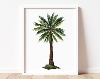 Palm Tree Watercolor Print - Minimalist Tropical Wall Art - Coastal Home Decor
