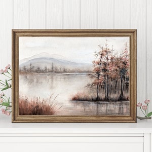 See Landschaft Aquarell Druck - Herbst Natur Dekor - Serene See Szene