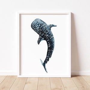 Beach House Decor, Watercolor Whale Shark Art Print, Shark Decor