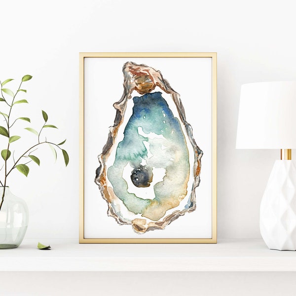 Tropical Oyster Art Print, Oyster Shell Art Print, Coastal Wall Art, Minimalist Decor