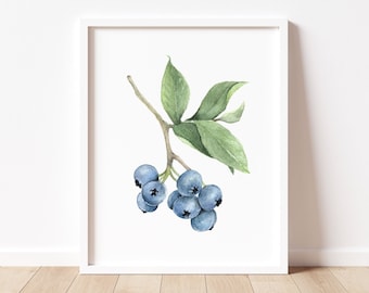Blueberry Art, Blueberry Print, Watercolor Print, Blueberry Watercolor, Watercolor Fruit