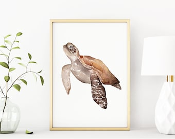 Watercolor Sea Turtle Print, Coastal Wall Art
