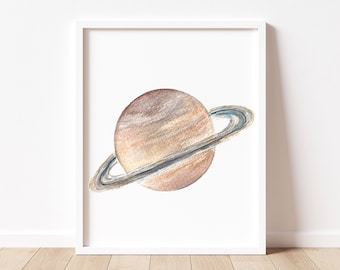Watercolor Saturn Planet Print, Solar System Artwork