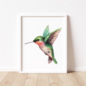 Hummingbird Watercolor Print - Bird Art - Nature Wall Decor