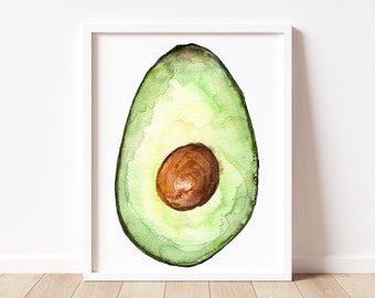 Avocado Art Print, Avocado Wall Art, Vegetable Watercolor Art Print, Avocado Painting