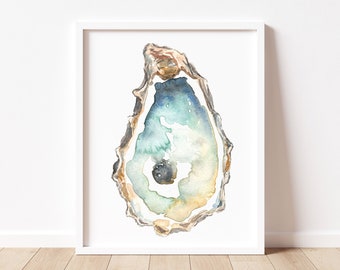 Oyster Shell Art Print, Abstract Wall Art, Watercolor Print