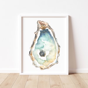 Oyster Shell Art Print, abstracte kunst aan de muur, aquarelprint