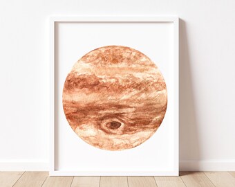 Impression d'art Jupiter, impression planète, impression aquarelle, oeuvre d'art de l'espace, art du système solaire