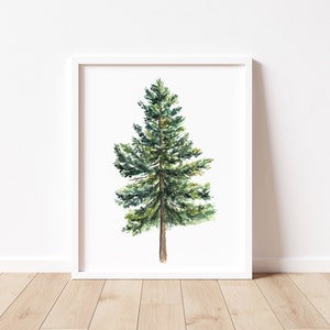 Pine Tree Art Print, Watercolor Forest Art Print, Minimalist Tree Art Print