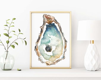 Tropical Oyster Art Print, Oyster Shell Art Print, Coastal Wall Art, Minimalist Decor