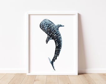 Whale Shark Art Print, Ocean Art,  Beach House Decor, Minimalist Wall Art