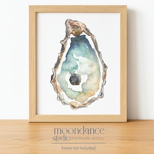 Oyster Watercolor Print – Coastal Wall Art – Beach House Bathroom Decor – Nautical Oyster Shell – Cape Cod Style Sea Life Art