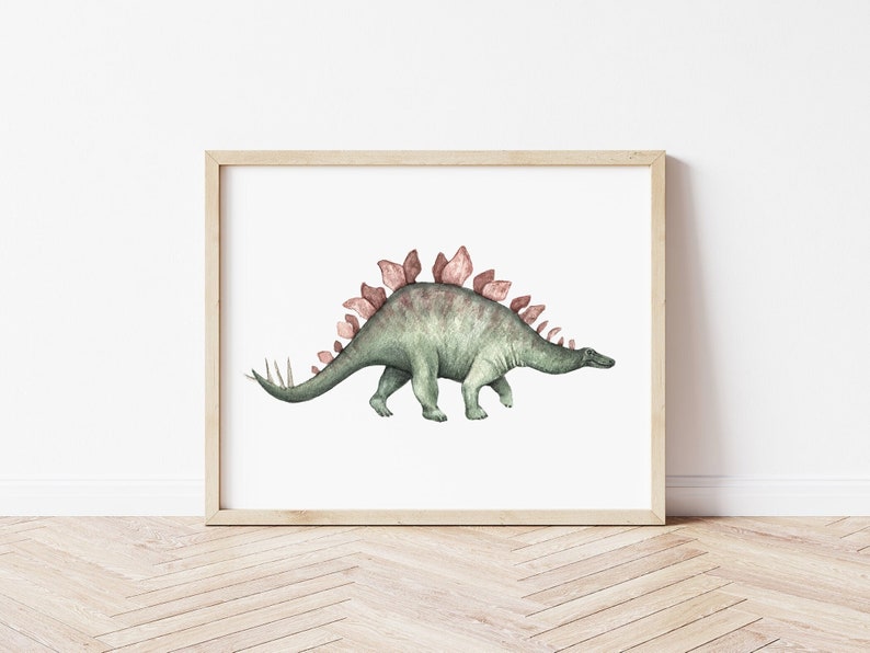 Dinosaur Art Print, Stegosaurus Wall Art, Watercolor Dinosaur, Dino Wall Art, Kids Room Decor, Nursery Decor image 1