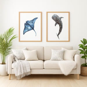 Whale Shark and Manta Ray Print Set, Coastal Nursery Wall Art - Etsy
