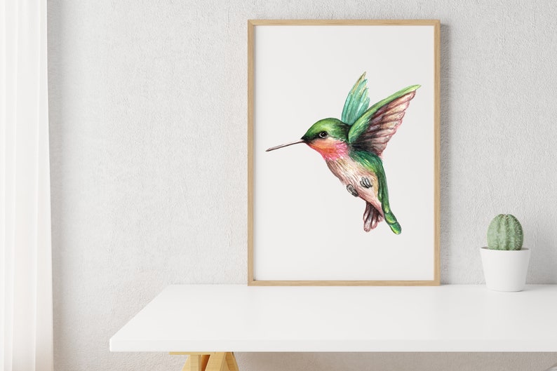 Hummingbird Watercolor Art Print, Watercolor Bird Wall Art, Hummingbird Art Print, Ruby Throated Hummingbird Wall Art image 4