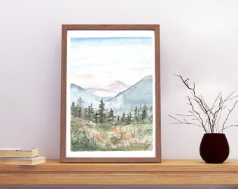Watercolor Landscape Art Print, Mountain Watercolor, Watercolor Landscape Print, Landscape Print