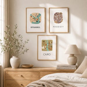Conjunto de 12 impresiones de mapas de ciudades - Colección de arte mural dibujado a mano - Regalo de decoración de viaje imagen 3