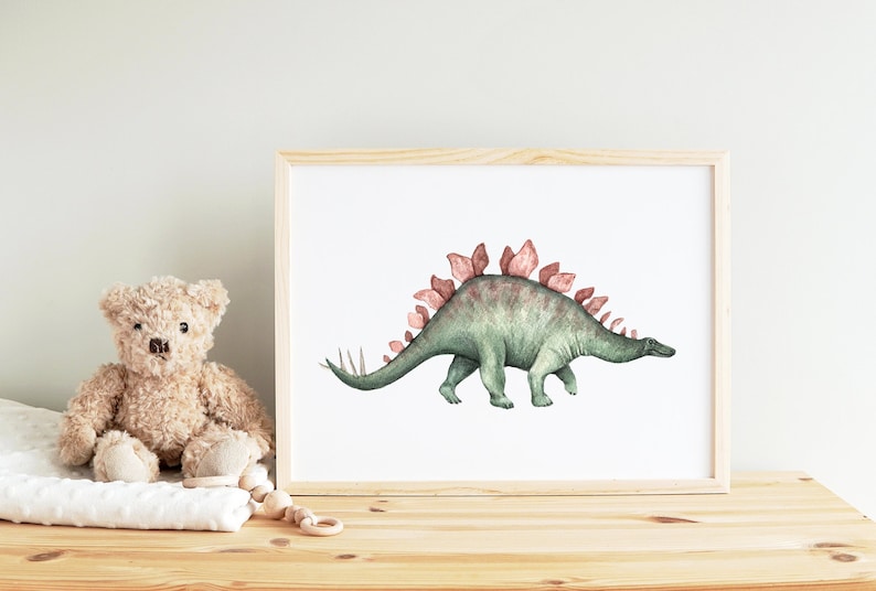 Dinosaur Art Print, Stegosaurus Wall Art, Watercolor Dinosaur, Dino Wall Art, Kids Room Decor, Nursery Decor image 2