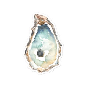 Oyster Sticker - Elegant Watercolor Shell Decal - Coastal Art Accessory | 3&quot;x3&quot; | 4&quot;x4&quot; | 5.5&quot;x5.5&quot;