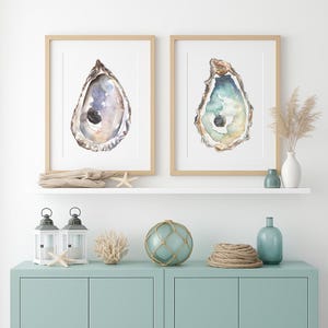 Oyster Shell Print Set – Coastal Wall Art – Beach House Decor – Watercolor Oysters image 3