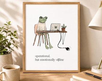 Lustiger Frosch Büro Print, Arbeit von zu Hause Aquarell Wandkunst